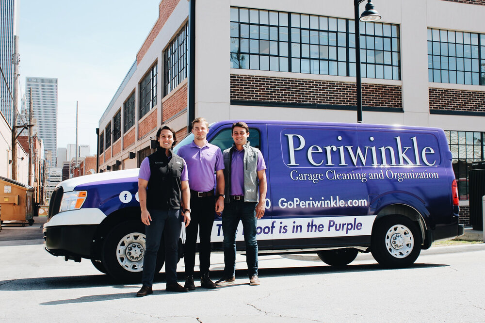 Photo of Seth, Cole, and Jordo with Periwinkle truck.